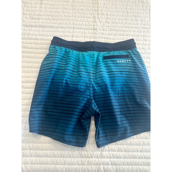 Oakley Mens Swim Trunks Shorts Blue Stripe‎ Drawstring Beach Pool Small - Picture 7 of 7